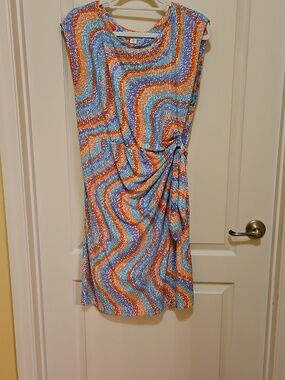 Summer  Dress Sleeveless Colorful Ruched W Tie On Size XL  BY Josephine Studio